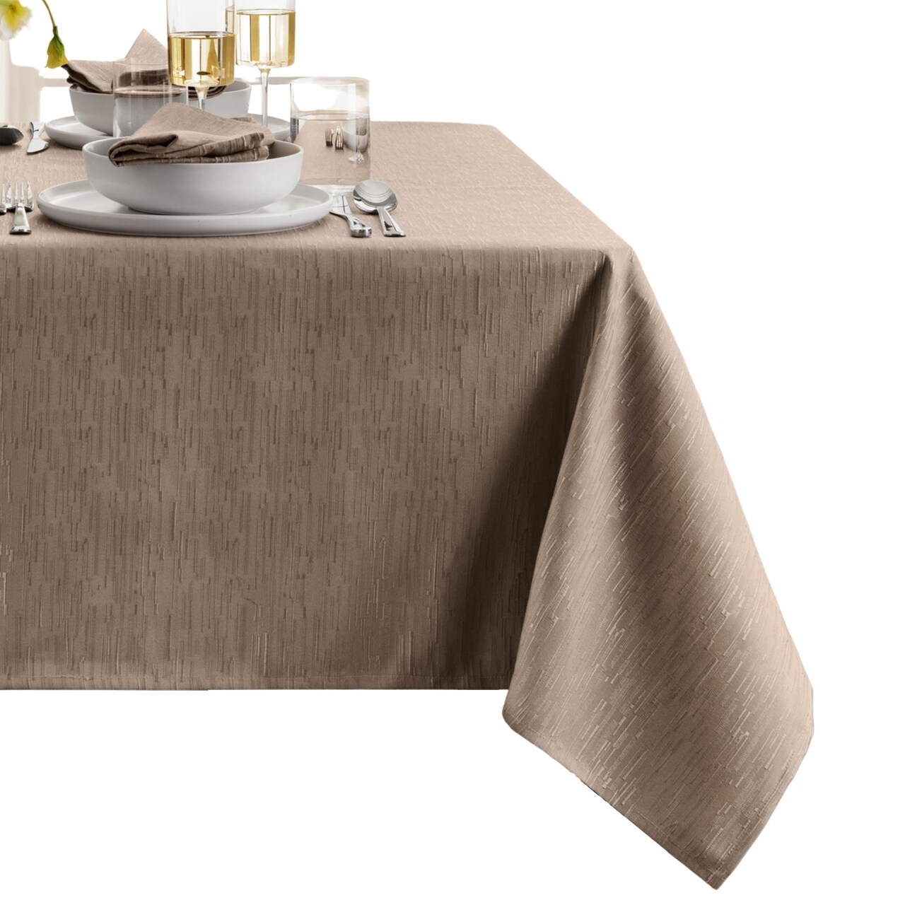 Threadmade Home Continental Solid Texture Water Resistant Tablecloth, Taupe - 60"W x 102"L